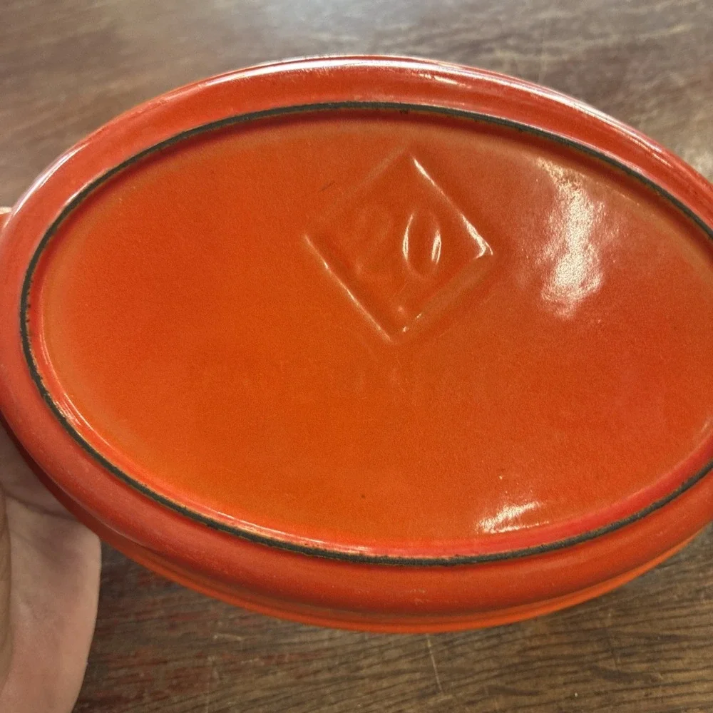 Small Orange Cast Iron Casserole Dish Made In France No 20 9.5X6X2  With Ears